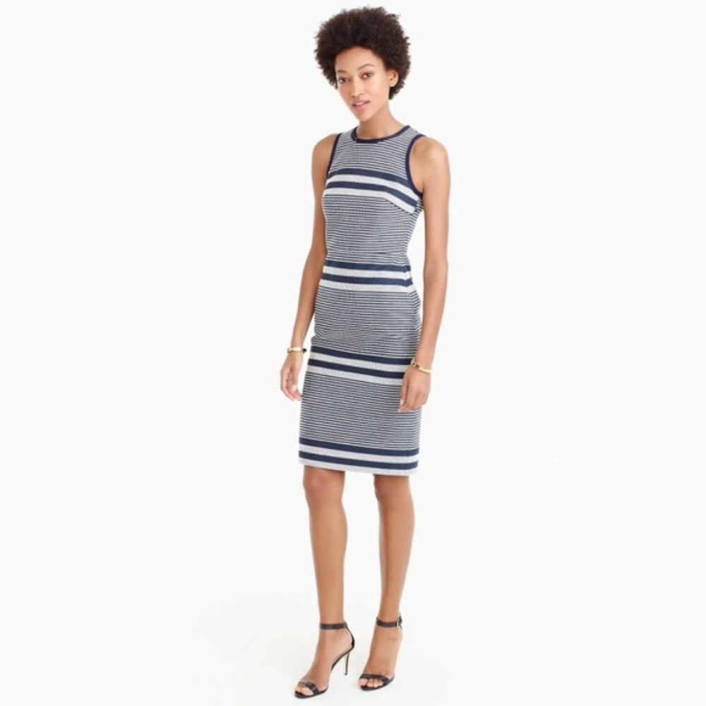 J. Crew Navy White Stripe Tweed Dress Size 2 NWOT